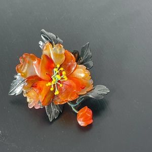 VTG/Antique Jade and carnelian brooch